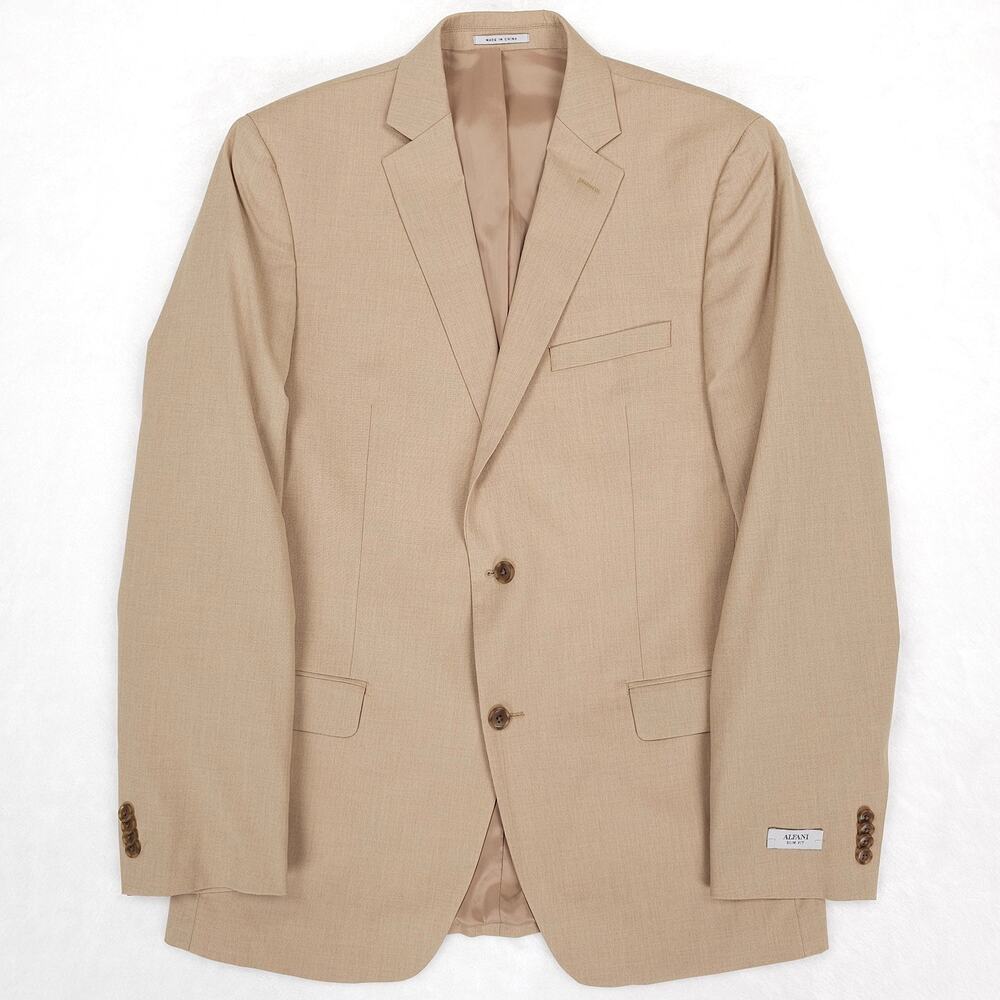 Alfani Mens Slim Fit Suit Jacket Blazer 42L Caramel Tan Solid Stretch AlfaTech